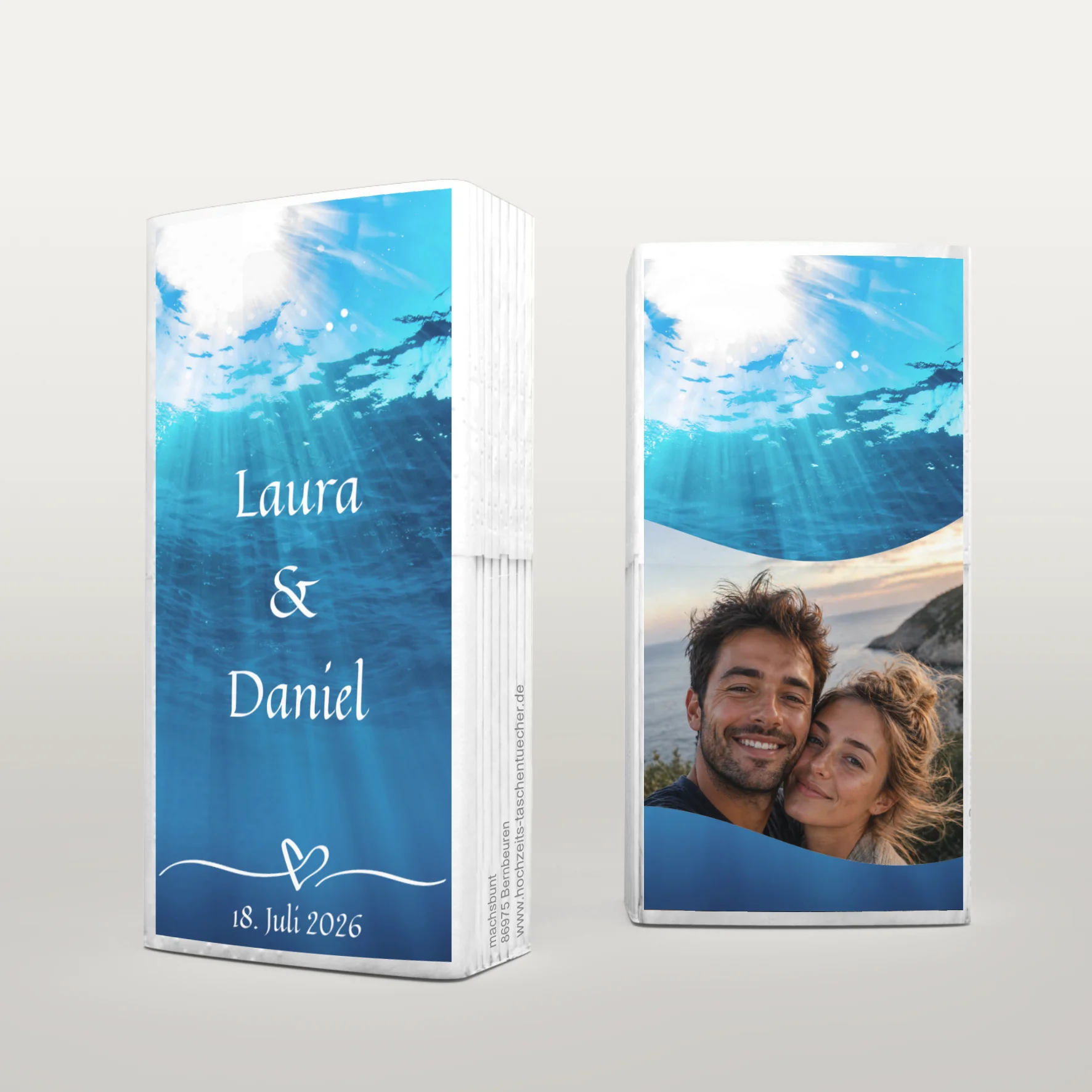 Personalisierte Hochzeitstaschentücher mit Wasserlandschaft Motiv