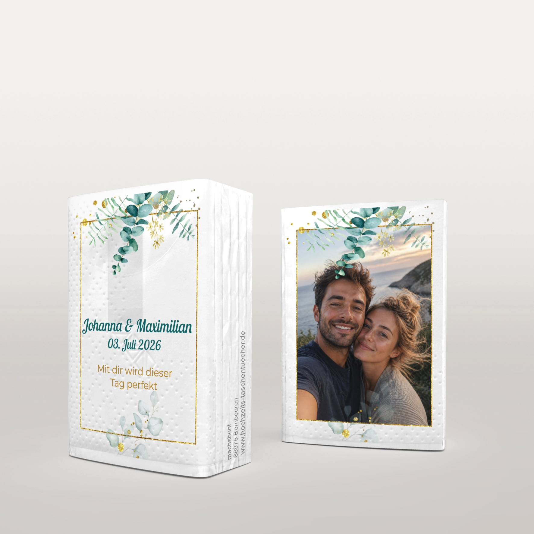 Elegante MINI Hochzeitstaschentücher mit Blumenrahmen und Foto