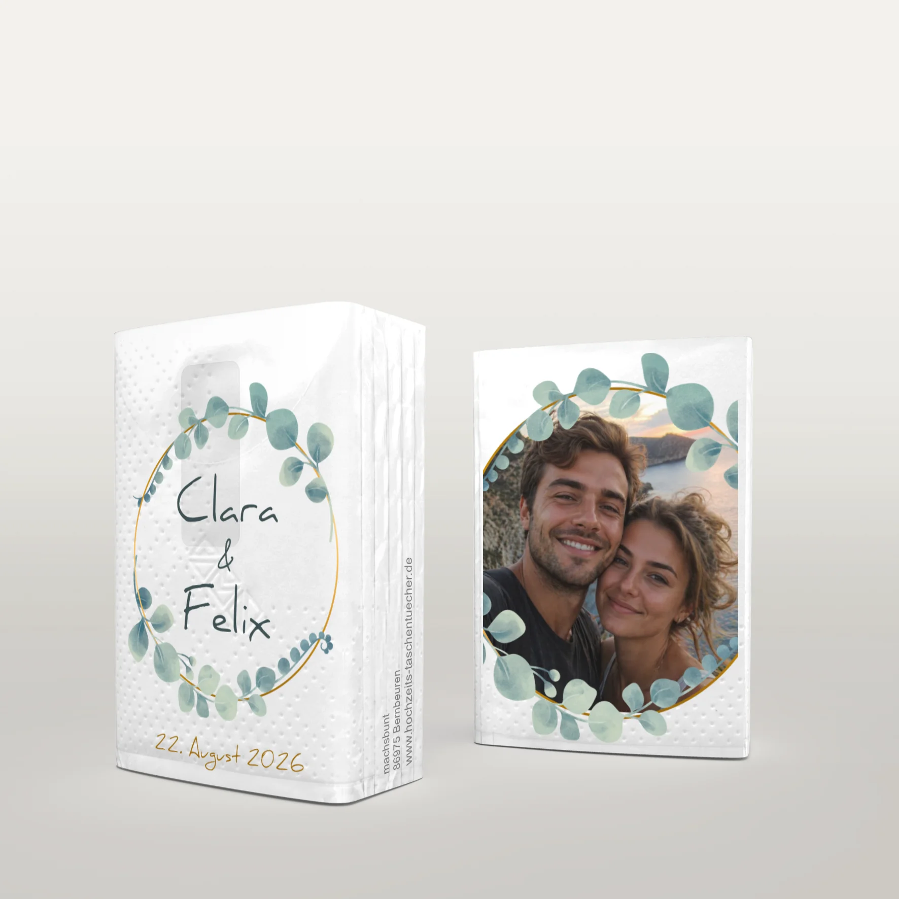 MINI Hochzeitstaschentücher mit Eukalyptus Motiv für Freudentränen