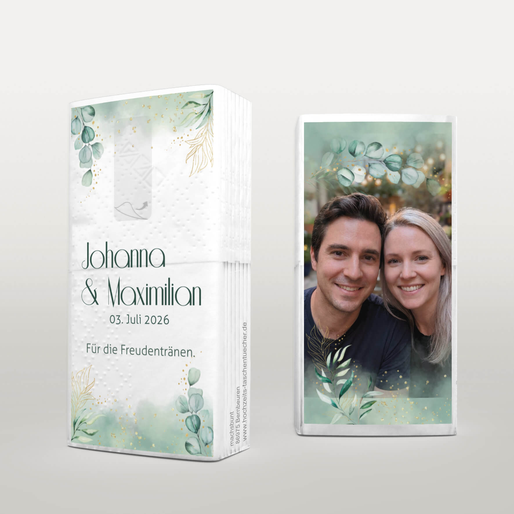 Moderne Hochzeitstaschentücher im Green Dust Design