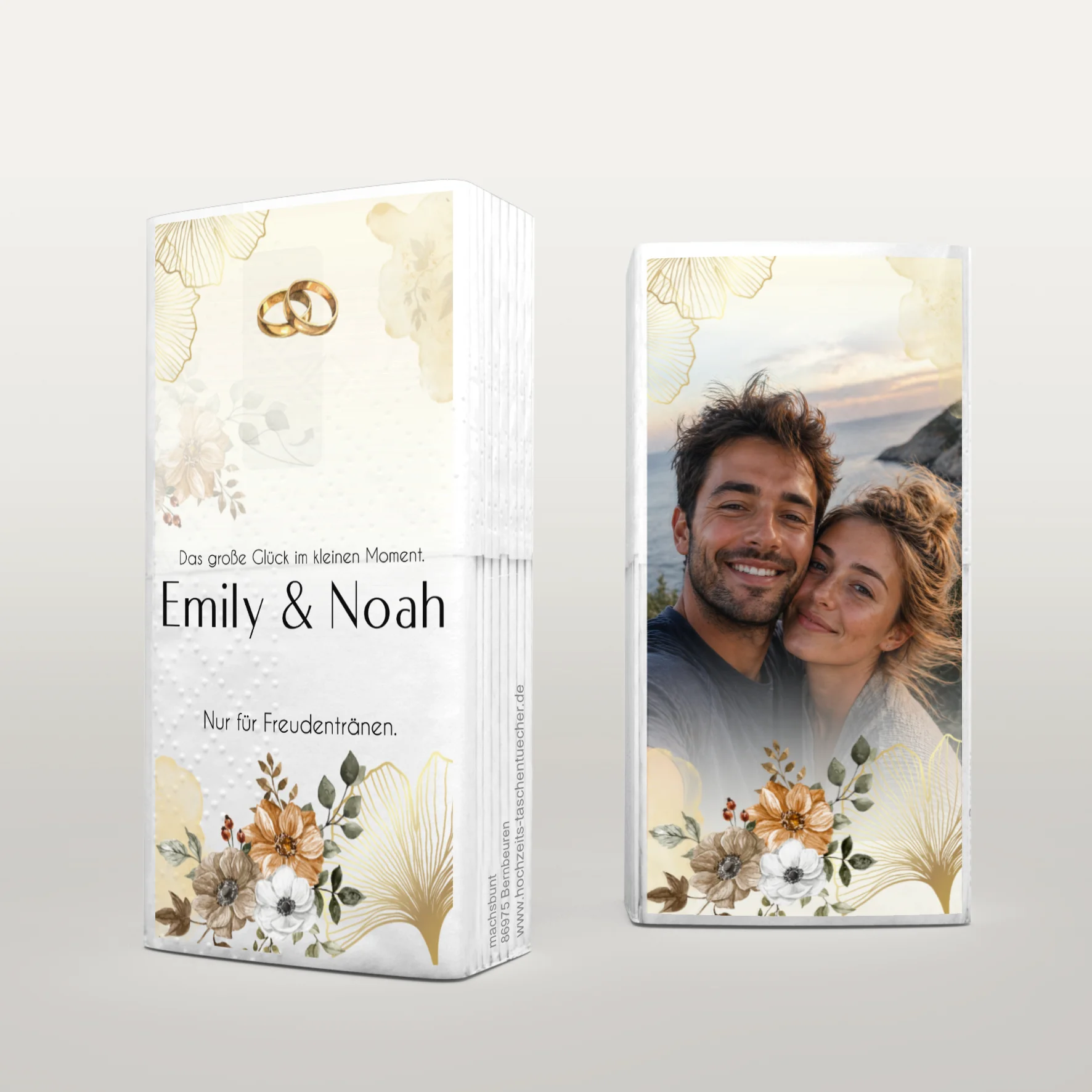 Personalisierte Freudentränen Taschentücher mit Ginko Design