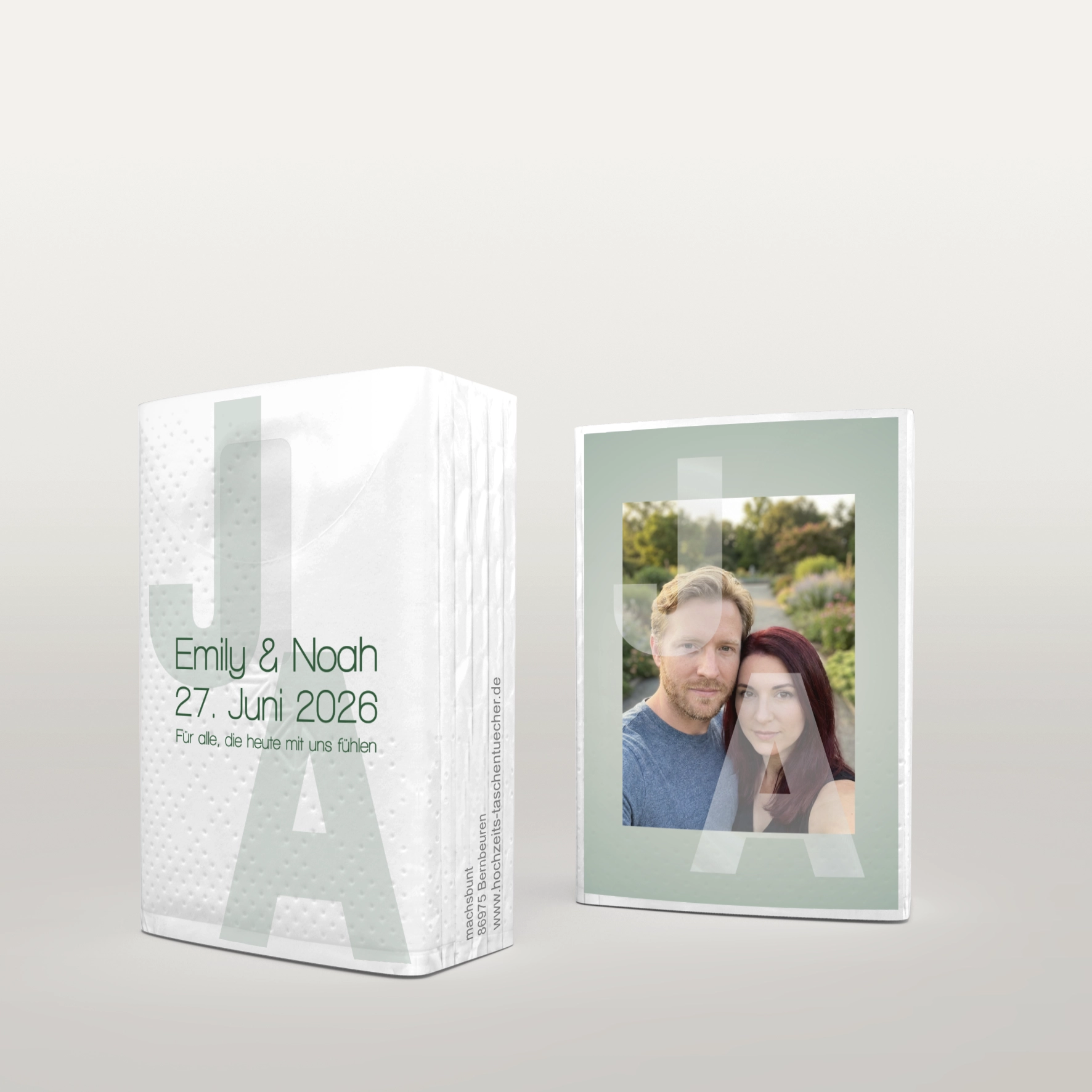 Personalisierte MINI Hochzeitstaschentücher mit JA Design