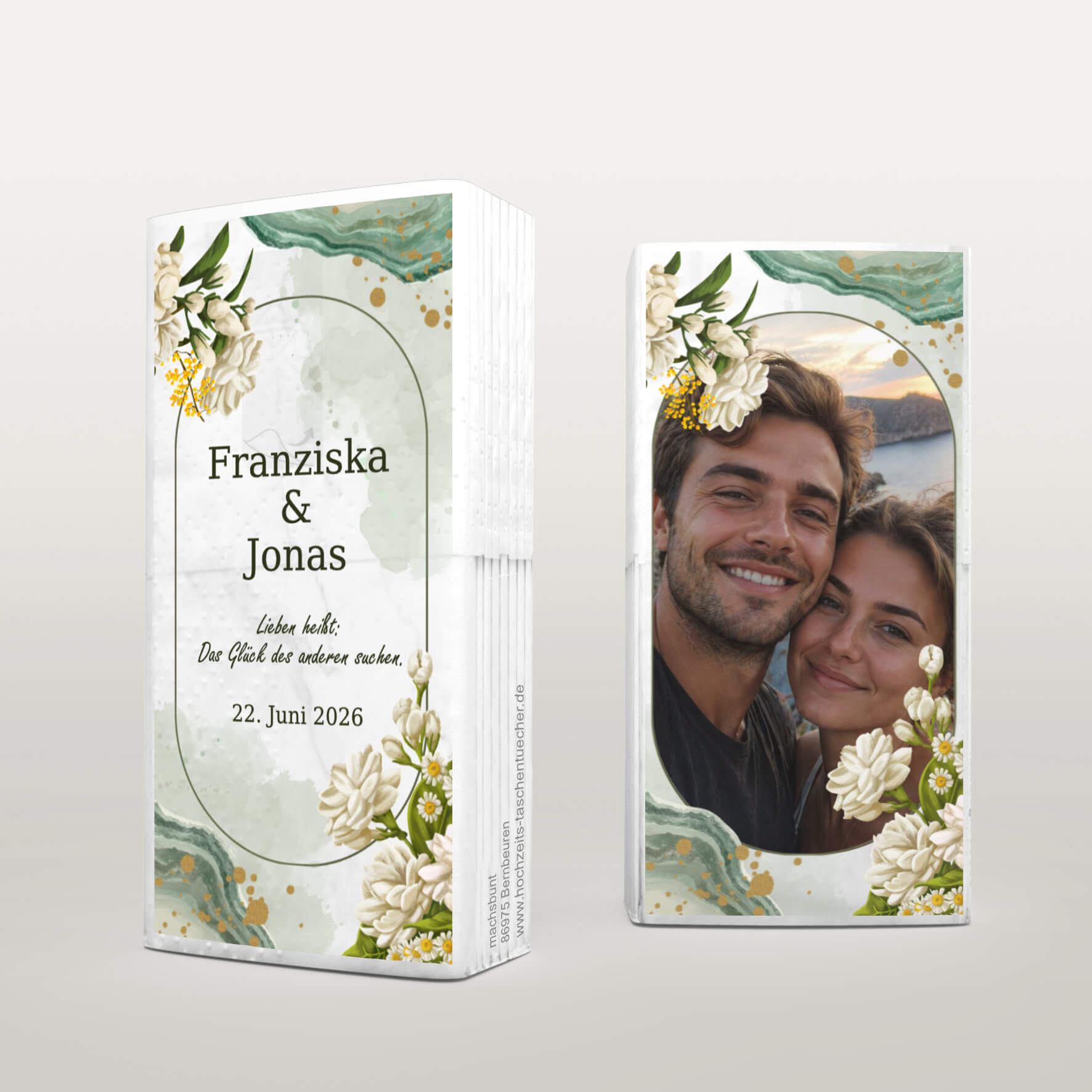 Personalisierte Hochzeitstaschentücher im Achat Design für Freudentränen zur Hochzeit