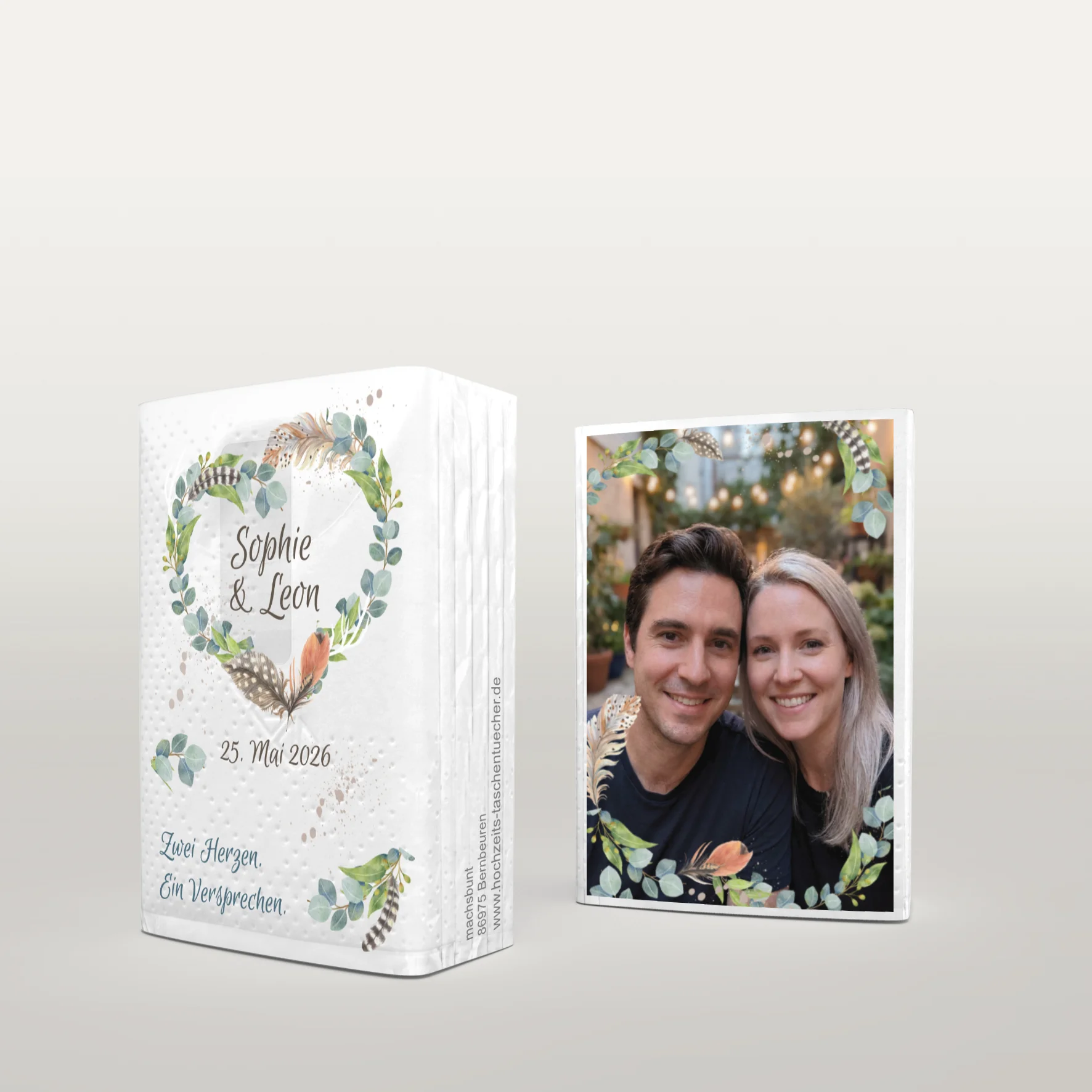 Romantische MINI Hochzeitstaschentücher mit Federherz Design