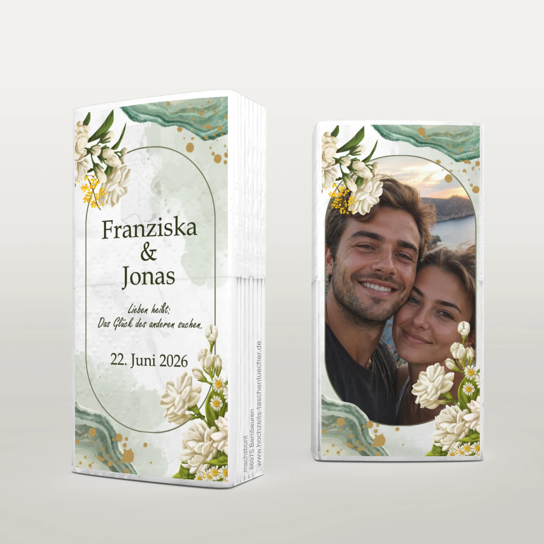 Personalisierte Hochzeitstaschentücher im Achat Design für Freudentränen zur Hochzeit