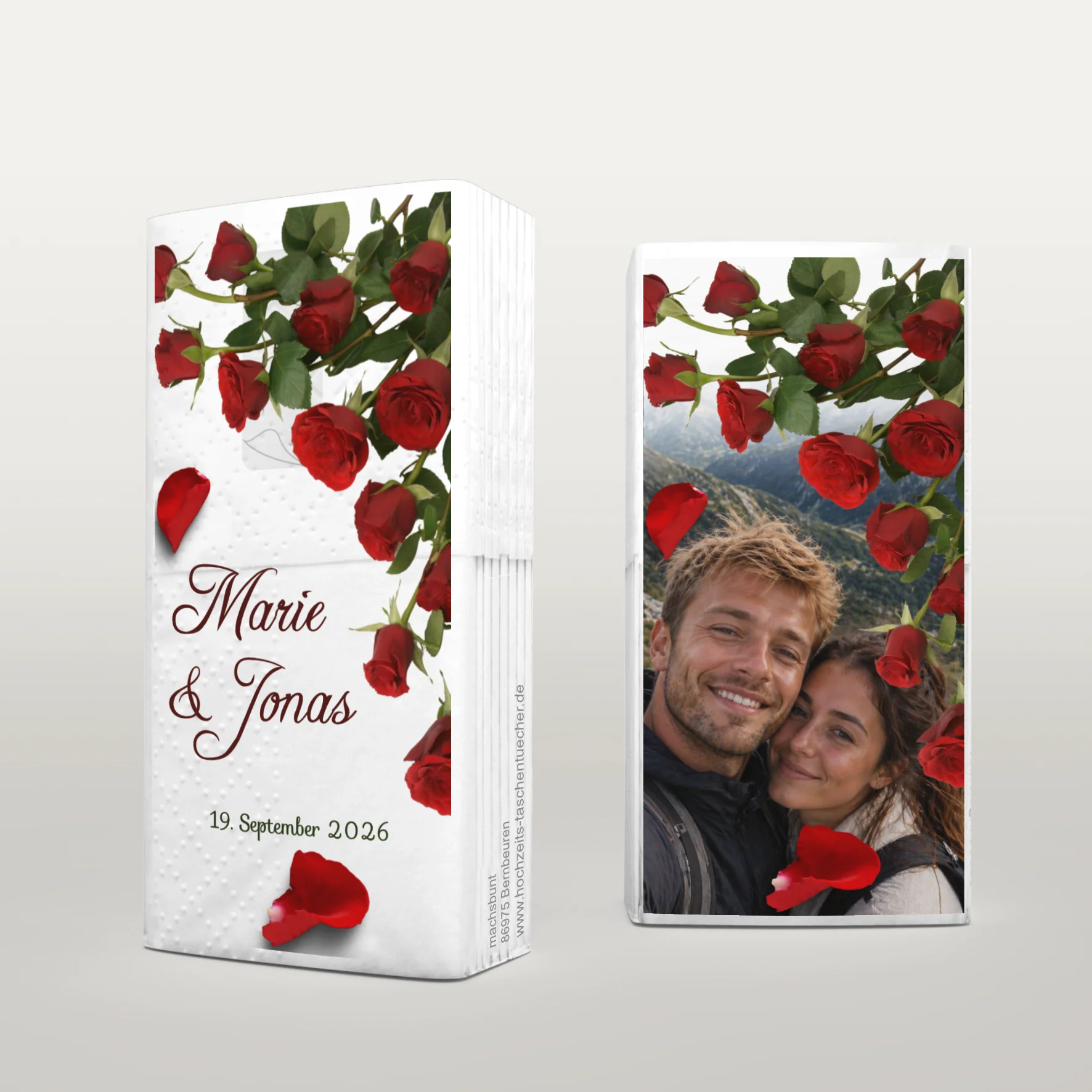 Freudentränen Taschentücher mit roten Rosen zur Hochzeit