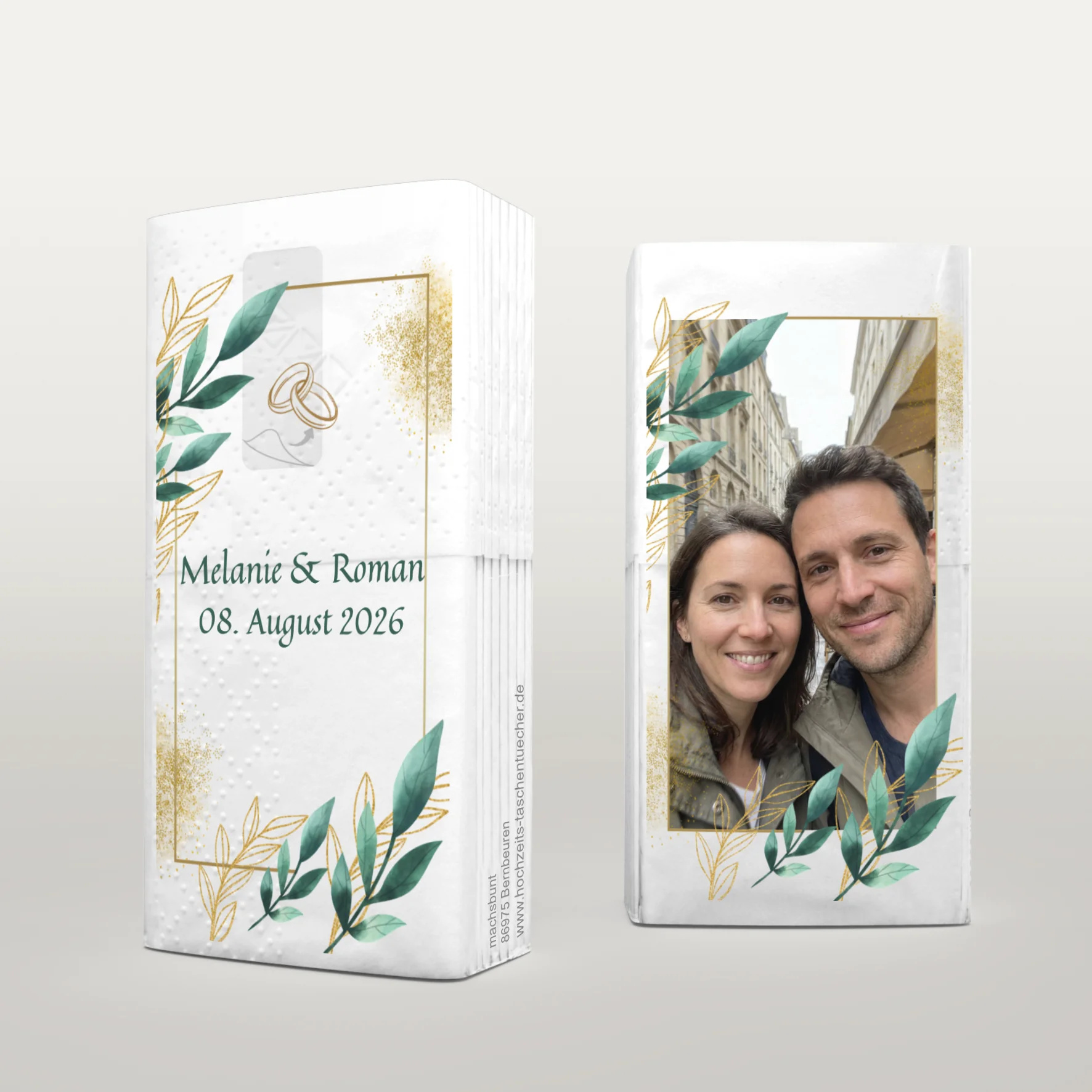 Hochzeitstaschentücher mit Olivenzweigen und goldenen Details