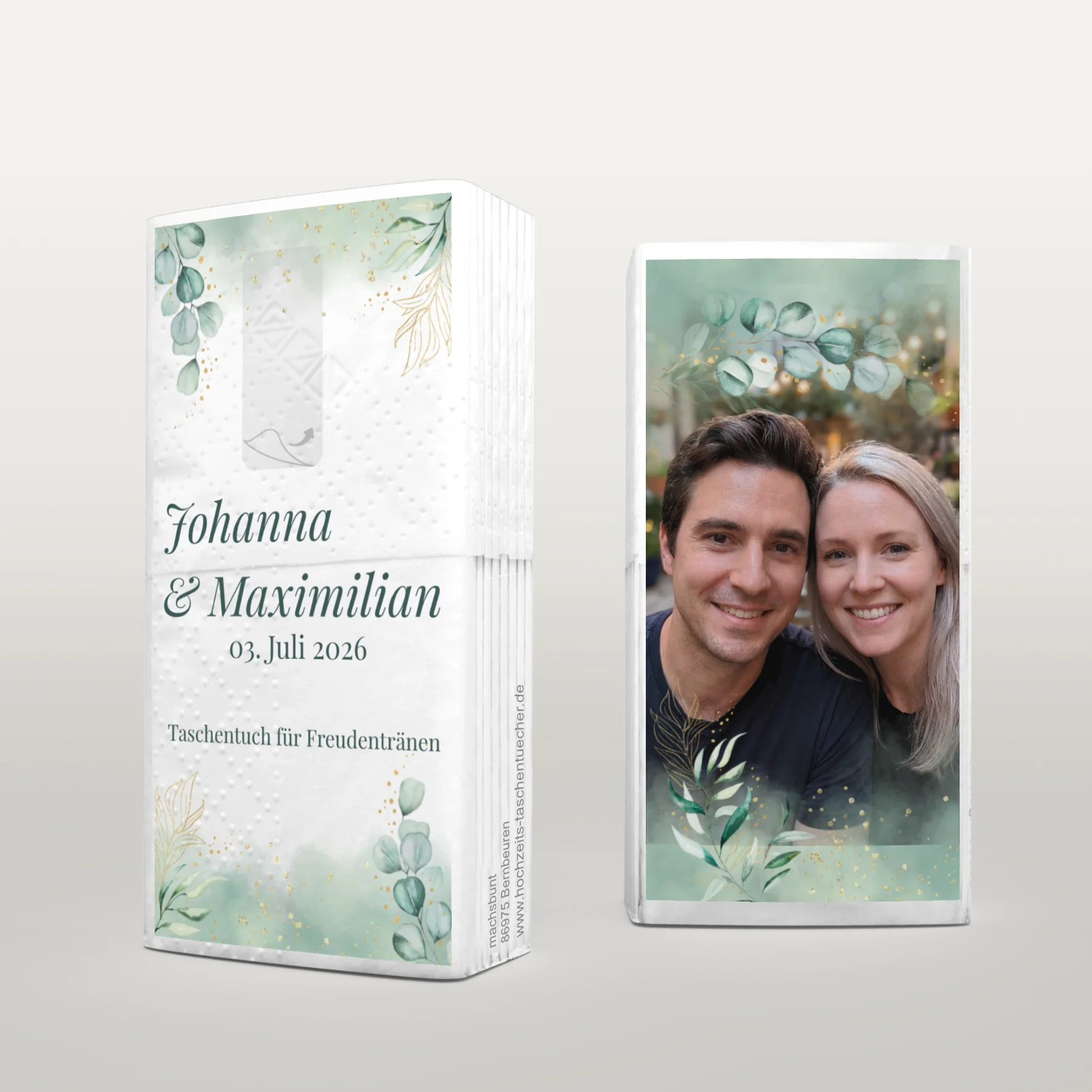 Moderne Hochzeitstaschentücher im Green Dust Design